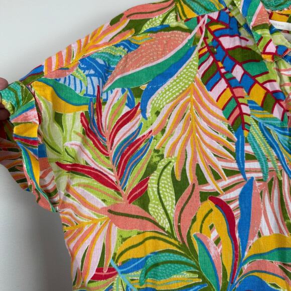 C&C California 100% Linen Shirt Women Large Multicolor Bright Tropical Button-Up - Picture 4 of 7